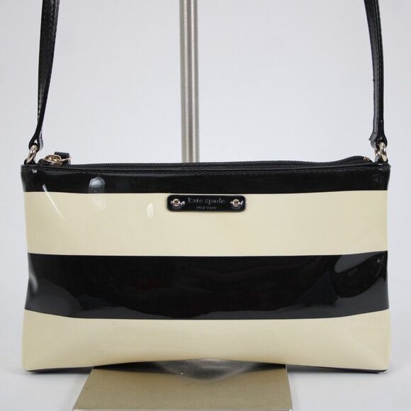 kate spade new york Handbags - Kate Spade 9.5 x 5.5 Black Cream Striped Polyurethane Polyvinyl Crossbody Purse